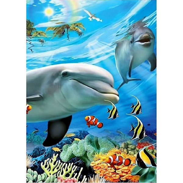 Whale Dolphin Ocean 5D Full Diamond Painting Kit, DIY Mosaic Cross Stitch by Number, 30x40cm