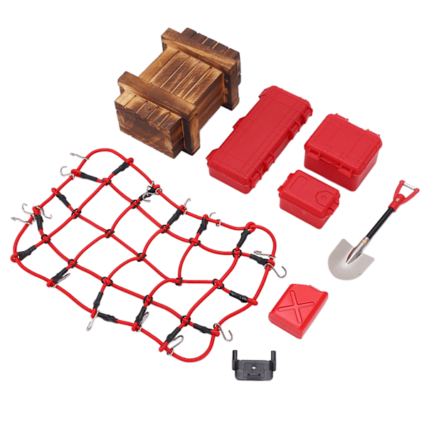 1/10 RC Bil Simulerade Dekorationsverktyg Resväska Nät Spade Set för SCX10 90046 90047 Klättring Biltillbehör Röd
