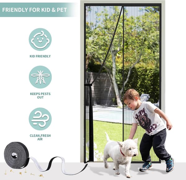 Magnetic Door Screen 90 x 210 cm, Heavy Duty Fly Screen with Strong Magnets, Durable Mesh Curtains Keep Insects Out