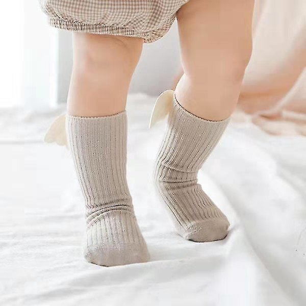 Andningsbara ängelvingar babystrumpor - mjuk bomull, 0-3 år, stor rosett knä, nyfödd till småbarn M 6 till 12 månader vit