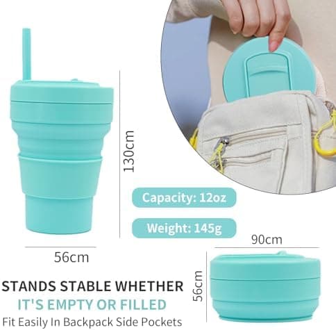 130x56mm Sammenleggbart Krus med Sugerør, Isolerte Sammenleggbare Krus for Barn for Reise, Lekkasjesikkert Krus, Bærbart 350ml Sammenleggbart