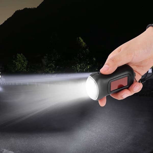 Håndsving Solar Genopladelig Lommelygte LED Nød Dynamo Lommelygte til Udendørs Camping