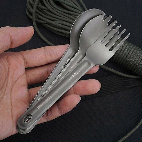 Titanium Bestick Utomhus Camping Portabel Picknick Titanium Sked Köksredskap Titaniumlegering Gaffel Ultralätt Ren Titanium Spork1
