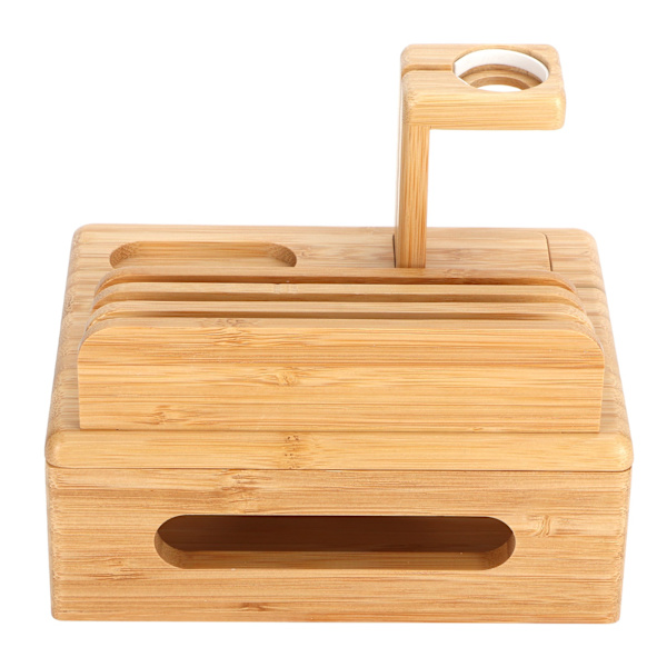 Bambus Enhed Organizer Stativ Mobiltelefon Tablet Ur Holder Skrivebord Opbevaringsboks Gaver