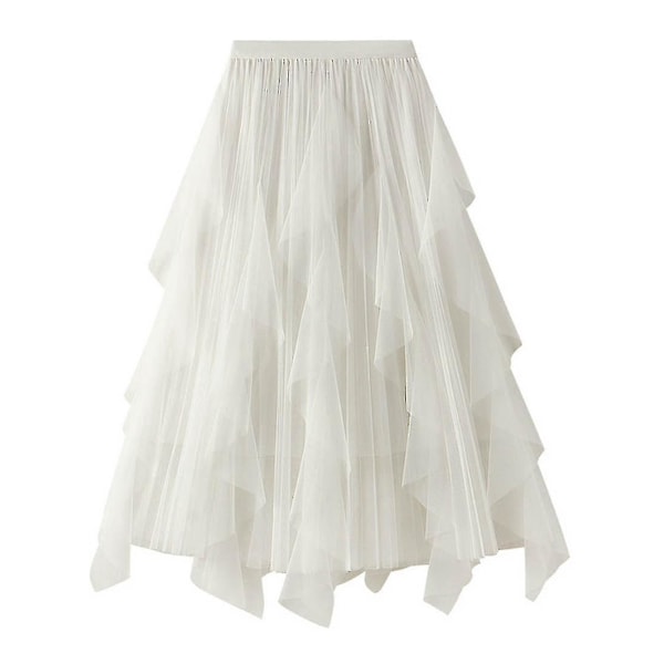 Mesh Ruffle Tutu pitkä swing-hame - Valkoinen