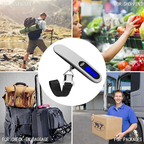 Resevåg Bärbar Digital Bagagevåg Max 50 kg/110 lb (LB, g, Oz, kg) Våg med Krok Resor/Shopping/Post/Hushåll/Utomhusbruk