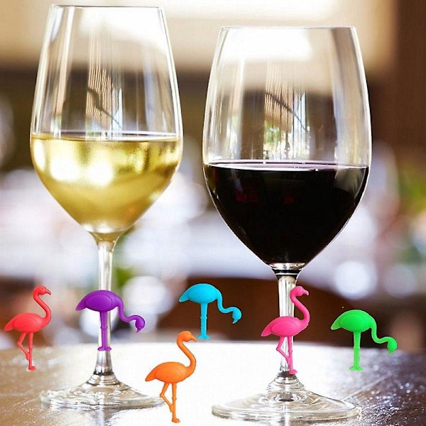 Flamingo Vinglas Charm - Set om 12, Silikon Dryckesmarkörer för Vinsmakningsparty, Återanvändbara Glasidentifierare, Vinpartytillbehör