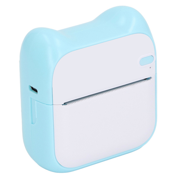 Mini lommeprinter med 5 ruller papir Bluetooth-printer termisk printmaskine til etiketfotofejl notesbog blå