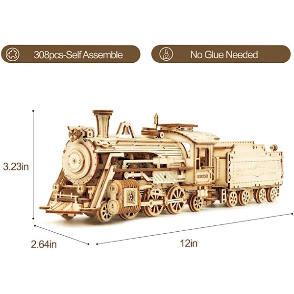 Træ Mekanisk Tog Model Kits 3D Køretøj Puslespil Læringsrige Samle Legetøj