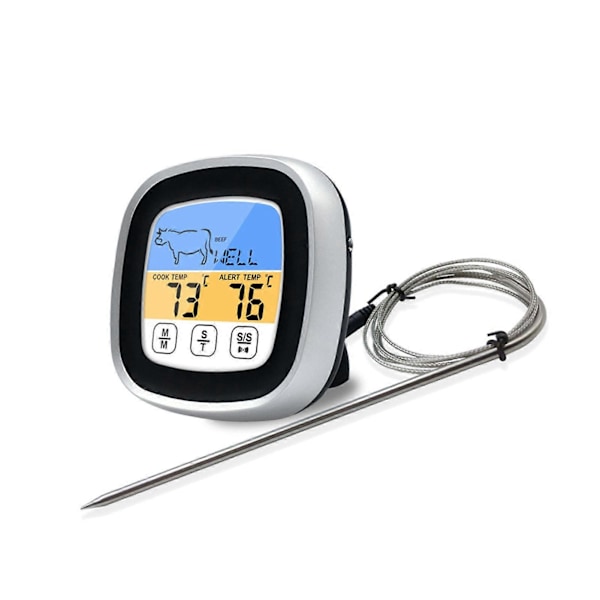 Digital Timer Termometer Touch Screen Rostfritt Stål Kötttermometer för Kök BBQ Svart