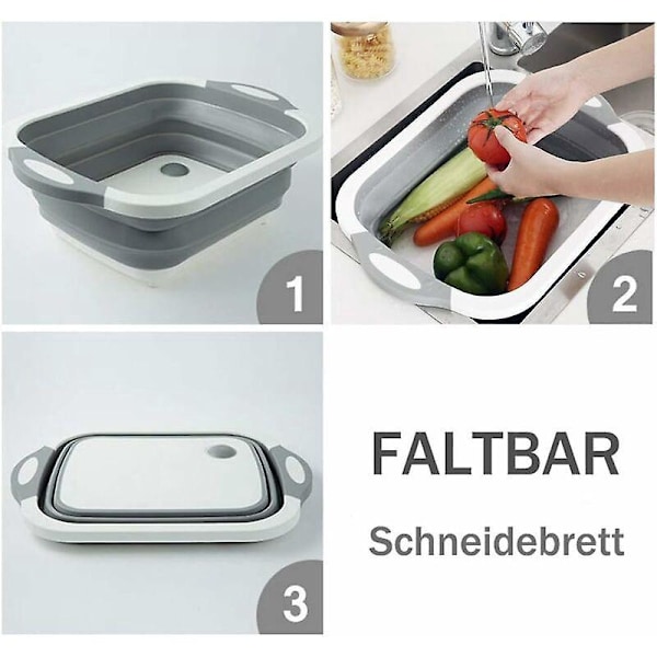 Skjærebrett, høykvalitets plastskjærebrett, frukt- og grønnsaksoppbevaring, sammenleggbart skjærebrett med dreneringsplugg, frokostbrett, campingtilbehør