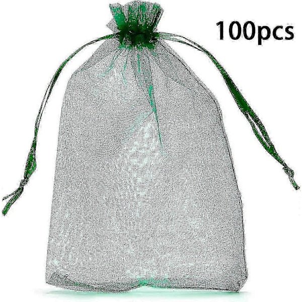 100 stk. Sheer Organza Poser med Snøre til Slik Smykker Fest Bryllupsgave (Grøn)