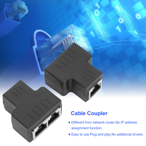 2 pc'er Ethernet-kabeladapter 1-in 2-out RJ45 hun-interface LAN-stik Kabelforlænger splitter til internetledning