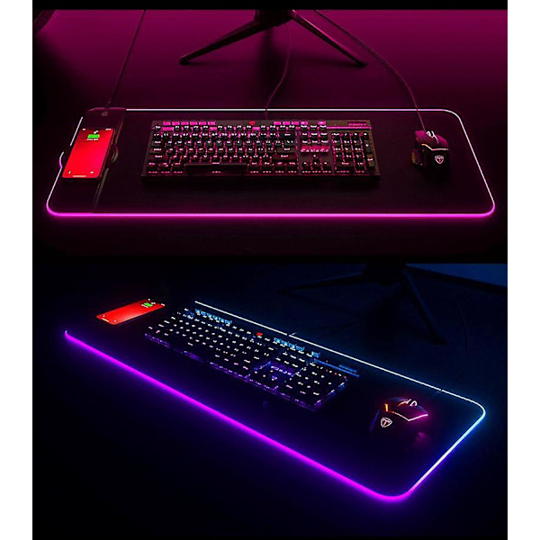 Trådløs Opladning RGB Gaming Mousepad, Udvidet Skrivebordsmatte med Skridsikker Gummisål