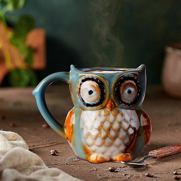 2025 Egnet Sød Ugle Kaffekop Kaffe Te Cyan Sød Ugle Morgenkaffe Keramisk Kop (Cyan)