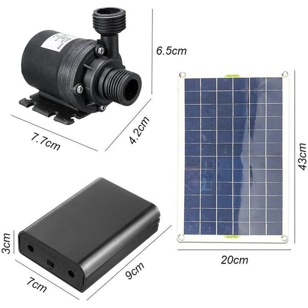– 800L/H Solvattenpump – Borstlös Motor – Flödeshastighet 800L/H – 5m Lyfthöjd – 50W 12V Panel för Akvarier och Fontäner