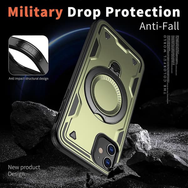 Deksler til iPhone 11/ XR Kompatibel med MagSafe Militær Beskyttelse PC+TPU Stativ Telefondeksel Olive Green