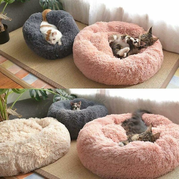 Rund Mjuk Fleece Djurbädd Filt Sovande Kattsäng Rosa Valpbädd - 50cm