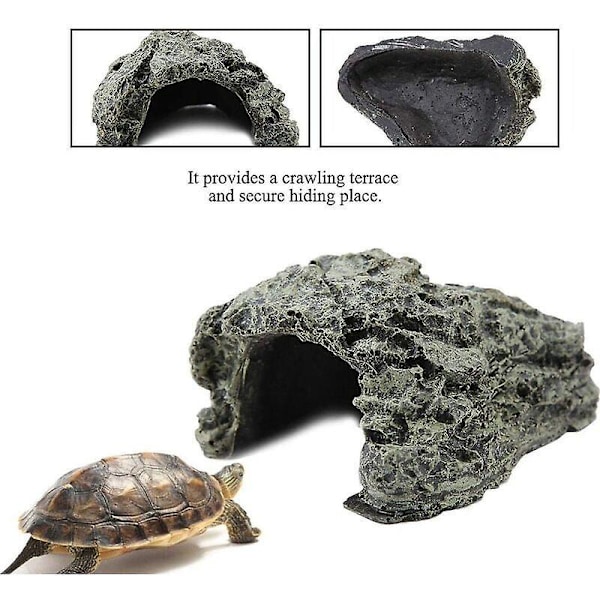 Reptil Skjul Resin Hule Sten Hule Skjulested Skildpaddehus til Reptil Skildpadde Frø Zoo Akvarium Dekoration Ornament (S)