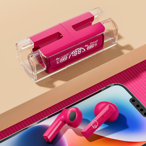 Bluetooth-hörlurar Cartoon Design Brusreducering Trådlösa Bluetooth-hörlurar Hörlurar för IOS för Android Rose Red