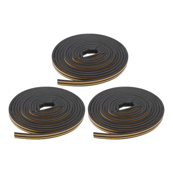 3 set väderlist dörrtätning vindtät vattentät ljudisolerad självhäftande dubbelsträng 9x6mm svart dörrväderlist