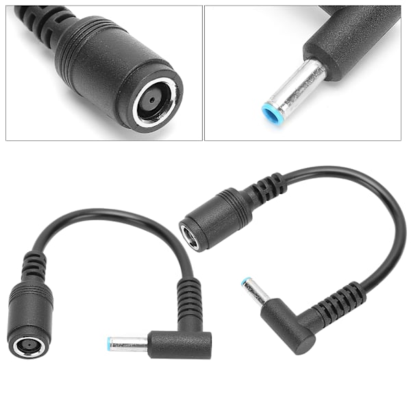 2 stk strømadapter-omformerkabel 7,4x5,0 mm hunn til 4,5x3,0 mm bøyd hannspiss med pinne for HP Ultrabook