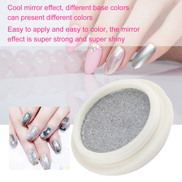 Nail Art Mirror Krom Pulver Manikyr Glitter Pigment Pulver Silver Vit