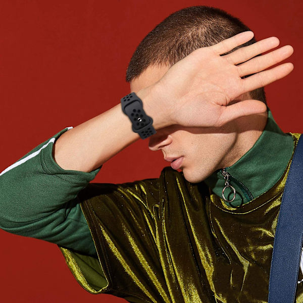 Justerbar urrem i silikone, to farver, åndbar, vandtæt urrem til Iwatch, kulsort 38mm / 1,5in 40mm / 1,57in 41mm / 1,61in