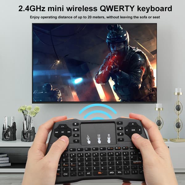 I8plus 2.4G Mini trådlöst QWERTY-tangentbord Multi Point Touchpad 3 DPI Handhållet tangentbord