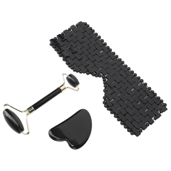 Jadestone Eye Pad Roller Set Minska mörka ringar Främja cirkulation Ögonkudde Massagerullebräda Svart