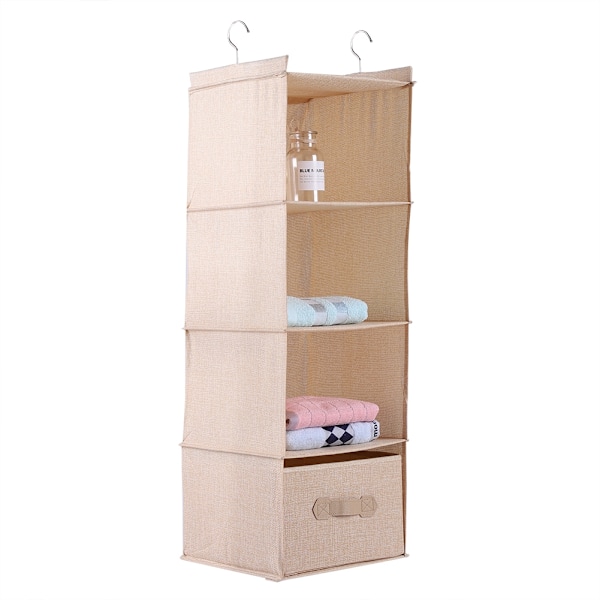 Hengende klesskap-arrangør Klær Oppbevaringsholder 4 hyller med skuff (Beige)
