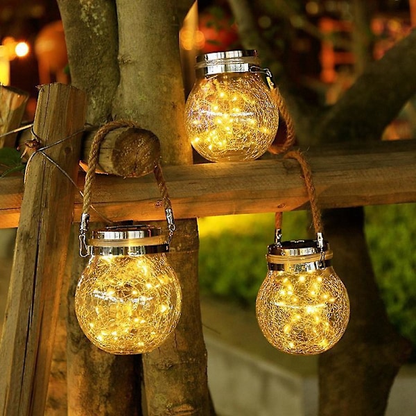 Set med 2 Sollampor Utomhus, LED Sollampa Sprickt Glas, Vattentät Solcellsdriven Trädgårdslampa för Dekoration, 11,5 cm i diameter, 14 cm i höjd
