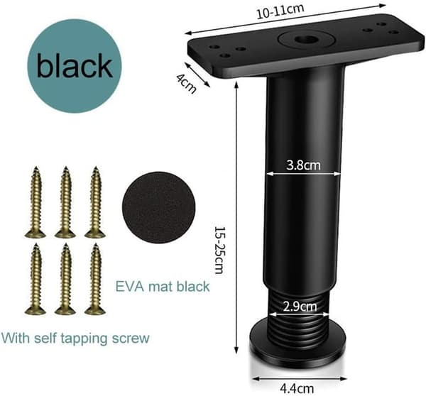 2 stk (Sort, 15-25 cm) Justerbare Sengben, Metal Møbler