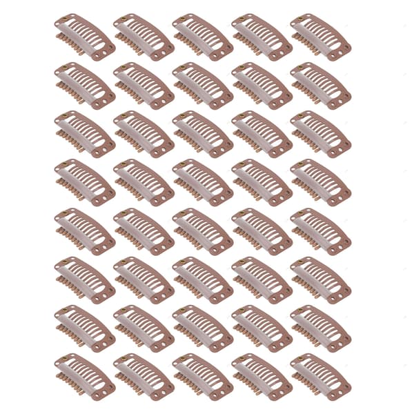40 stk Hår Wig Clips Rustfritt Stål 9 Tenner Holder Hårforlengelse Hårdel Clip 32mm Lys Brun