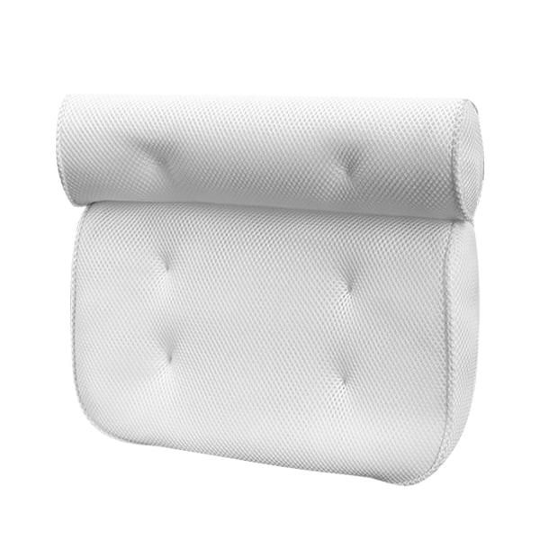 Badekarpute 3D Mesh Fabric Myk Badekarpute med sugekopper Spa Badekarpute for Rygg Nakkestøtte Hvile Hvit