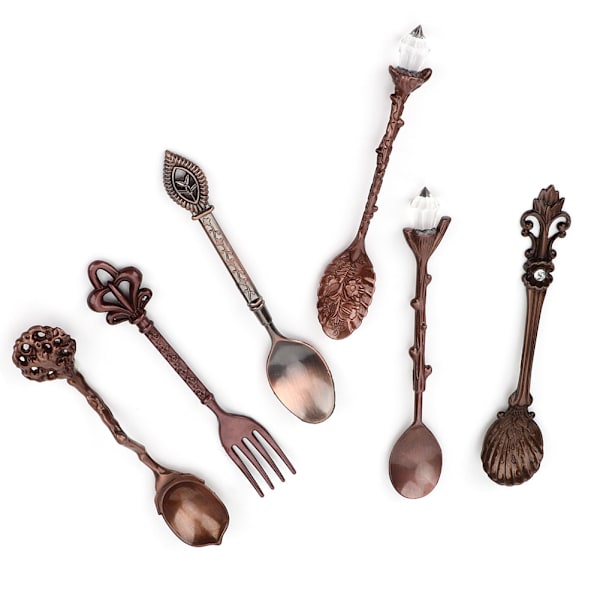 6 kpl set Innovatiivinen vintage retrosinkkiseoksesta valmistettu set ruokailuvälineet keittiötarvikkeet (punainen pronssi (sydämen muotoinen haarukan kahva))