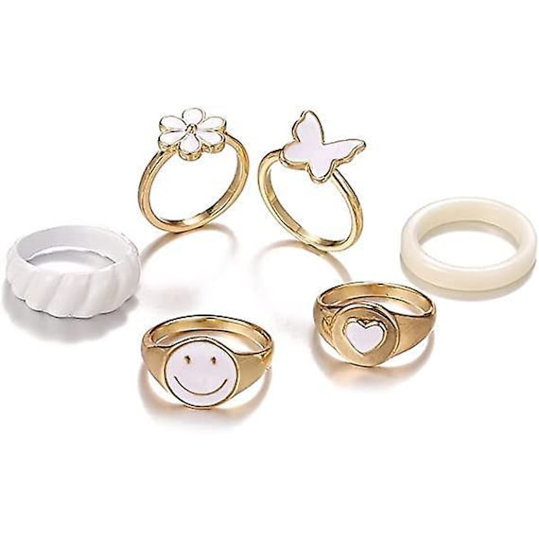 Søte Ringer Estetiske Ringer for Jenter Kvinner Y2K Preppy Smykker Stablebare Ledd Fingerringer for Tenåringsjenter Gull Hvit Rosa Grønne Ringer