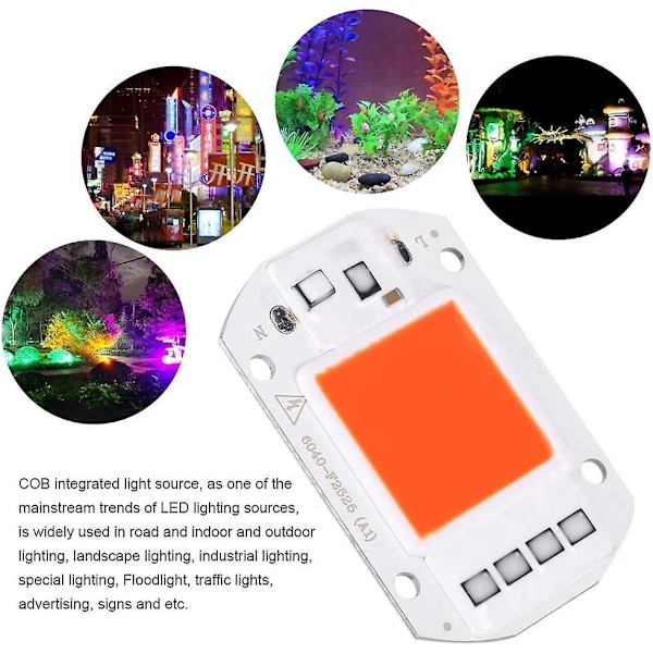 50W LED Kildechip COB Chip Super Lys Intensitet Lys Emitter Komponenter til DIY Vækstlys, Grøntsager Indendørs Plante og Blomst AC220V (Rød)