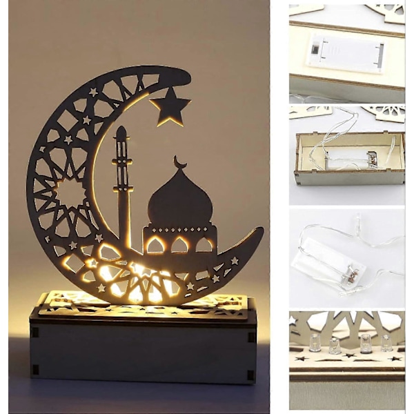 2025 Egnet Ramadan Lanterne, Eid Mubarak Ramadan LED Trælampe, Muslimsk Ramadan Festival Dekoration Stjernelanterner, Halvmåne Natlampe Til Muslimer