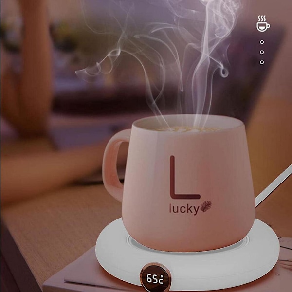 USB Mug Värmare med Automatisk Avstängning, 3 Justerbara LED Värmeplatta, Vit