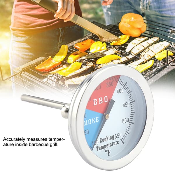 Grilltermometer i rustfrit stål 100-550℉ Rund hættetemperatur til grillovn