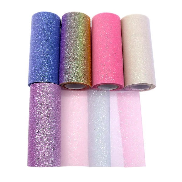 Regnbue-Sequin Tulle Ruller Sæt af 5 Assorterede Farver til Bordløbere, Stoledekorationer, Festtutus og Syprojekter