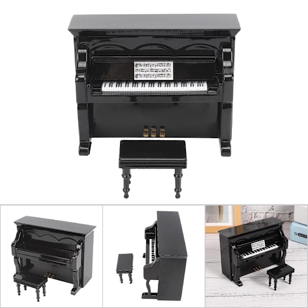 Trä Miniatyr Upright Piano Mini Musikinstrument Modell Barn Present Heminredning Svart