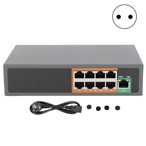 POE-switch 9 portar 100V till 240V Gigabit Ethernet-adapter för IP-kameror CCTV-säkerhetssystem Trådlös APEU-kontakt