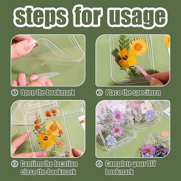 Gennemsigtigt presses blomster bogmærke sæt - DIY tørrede blomster bogmærker, Herbarium sideclips kunsthåndværk gave til bogelskere 9,5x12,5cm 40 stk