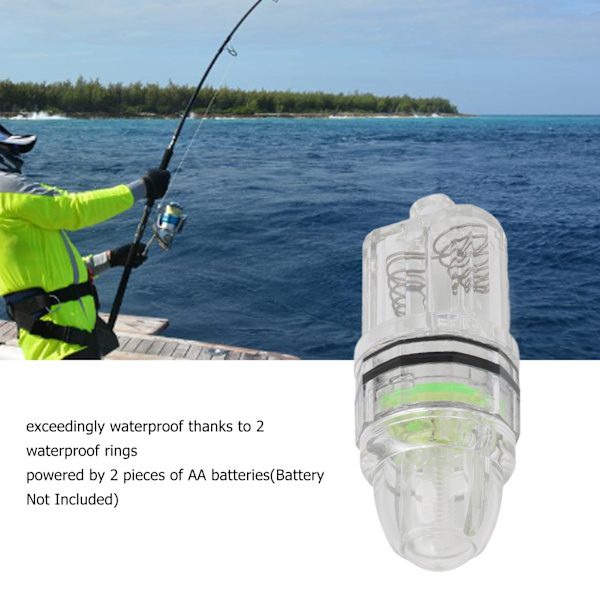 LED fiskelys for dypdråpetrolling - AA batteridrevet, gjennomsiktig plast, grønt, for sjø og ferskvann