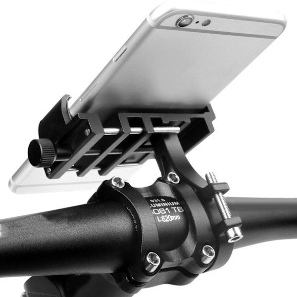 Cykeltelefonhållare i svart aluminiumlegering med hög hårdhet och svampsskydd för mountainbike och motorcykel