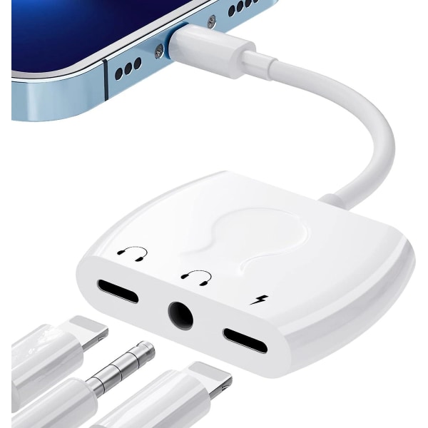 4-i-1 Dual Plug Lightning til 3,5 mm øretelefonadapter for iPhone 14/13/12/11/X/8/7