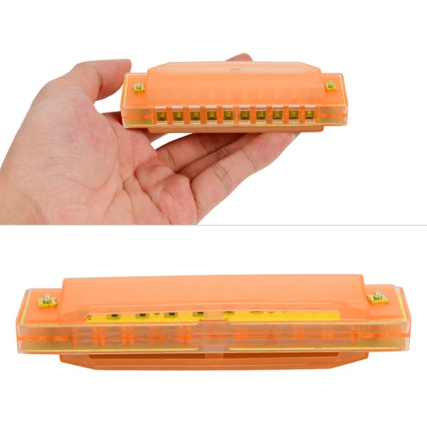 Højkvalitets holdbar 10 huller 20 toner plastgennemsigtig harmonika gave til børn (orange)