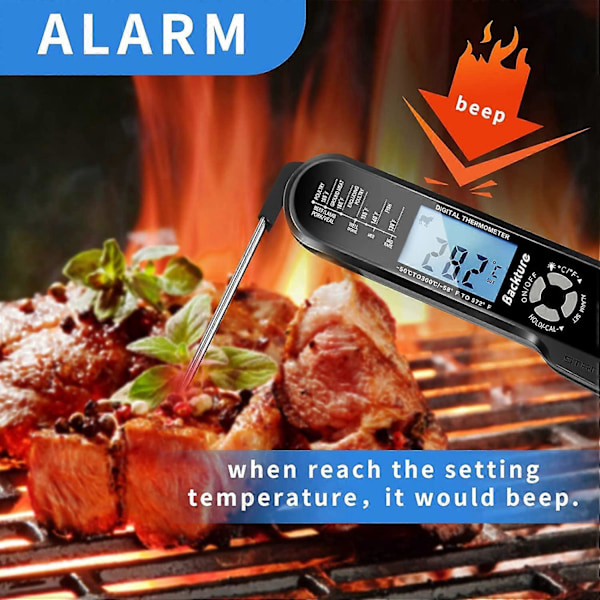 Kjøkkentermometer, Grilltermometer, Matlagingstermometer med Øyeblikkelig Avlesning, Kjøtttermometer, med 2 Lange Prober og LCD-Skjerm, for Grill, Mat, Kjøtt